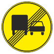 Дорожный знак 3.23 «Конец зоны запрещения обгона грузовым автомобилям» (временный) (металл 0,8 мм, II типоразмер: диаметр 700 мм, С/О пленка: тип В алмазная)